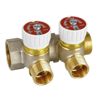 Коллектор 3/4" х 2 выхода  с отсекающими кранами ICMA