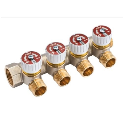 Коллектор 3/4" х 4 выхода  с отсекающими кранами ICMA