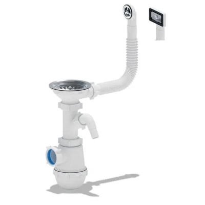 Сифон для кухонной мойки АНИ Грот A1042SPDIY,  3 1/2"*40 с отводом для стиральной машины, с гибким переливом АНИ пласт