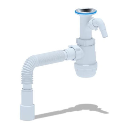 Сифон для кухонной мойки АНИ Грот A2015,  1 1/2"*40 с отводом для стиральной машины, с гибкой трубой 40*40/50 АНИ пласт