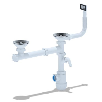 Сифон для кухонной мойки АНИ Грот A7500S,  3 1/2"*40 двойной смещенный с отводом для стиральной машины, с гибким переливом АНИ пласт