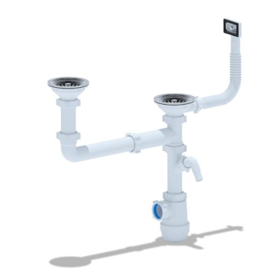 Сифон для кухонной мойки АНИ Грот A7700S,  3 1/2"*40 двойной разноуровневый смещенный с переливом и отводом для стиральной машины АНИ пласт