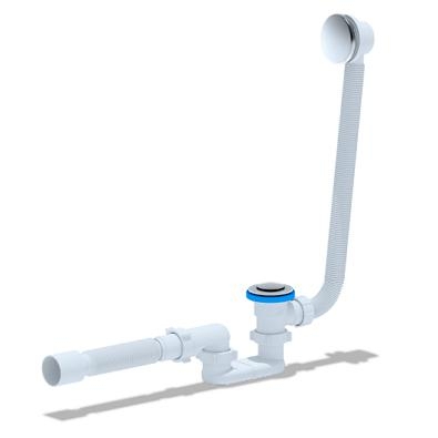 Сифон для ванны плоский с выпуском 1 1/2"*40 с переливом, клик-клак, с гибкой трубой 375*40/50 АНИ пласт EC055