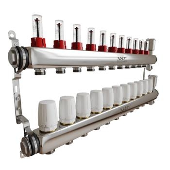 Коллектор для теплого пола VRT? 1" Х 3/4" 11 выходов с расходомерами (в комплекте кронштейны, сливные группы)