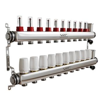 Коллектор для теплого пола VRT? 1" Х 3/4" 10 выходов с расходомерами (в комплекте кронштейны, сливные группы)