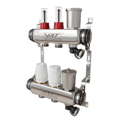 Коллектор для теплого пола VRT? 1" Х 3/4" 2 выхода с расходомерами (в комплекте кронштейны, сливные группы)