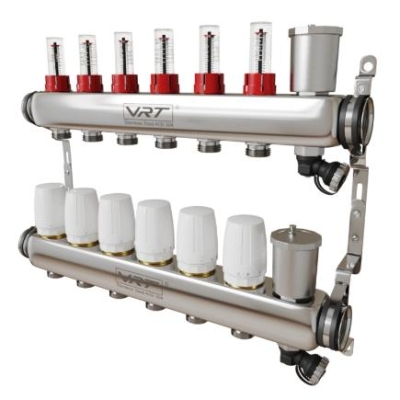 Коллектор для теплого пола VRT? 1" Х 3/4" 6 выходов с расходомерами (в комплекте кронштейны, сливные группы)