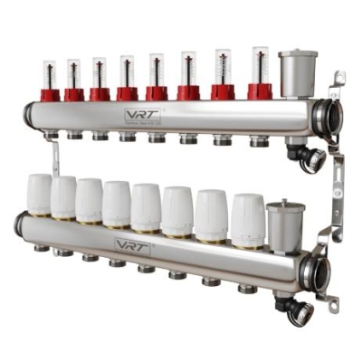 Коллектор для теплого пола VRT? 1" Х 3/4" 8 выходов с расходомерами (в комплекте кронштейны, сливные группы)