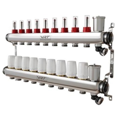 Коллектор для теплого пола VRT? 1" Х 3/4" 9 выходов с расходомерами (в комплекте кронштейны, сливные группы)