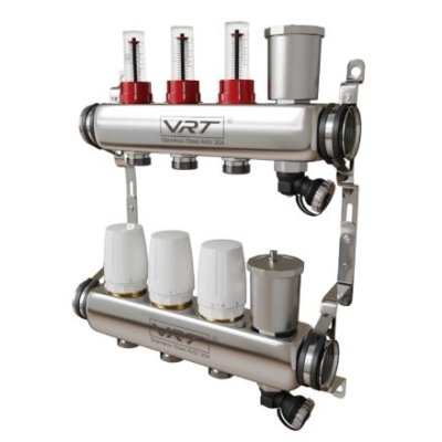 Коллектор для теплого пола VRT? 1" Х 3/4" 3 выхода с расходомерами (в комплекте кронштейны, сливные группы)