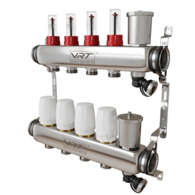 Коллектор для теплого пола VRT? 1" Х 3/4" 4 выхода с расходомерами (в комплекте кронштейны, сливные группы)