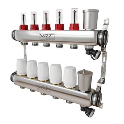 Коллектор для теплого пола VRT? 1" Х 3/4" 5 выхода с расходомерами (в комплекте кронштейны, сливные группы)