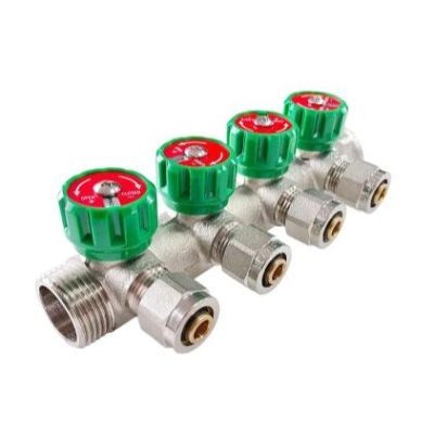 Коллектор c регулирующими вентилями (концовки в компл.)  3/4"*4 выхода ZILTOS